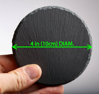 Laser Engraved Slate Coasters with Metal Holder – Set of 6 – "Ethereal Balance" Collection (Round or Square)