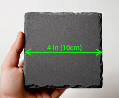 Laser Engraved Slate Coasters with Metal Holder – Set of 6 – "Ethereal Balance" Collection (Round or Square)